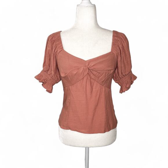 Nine West Twist Front Puff Sleeve Top Dusty Rose Medium - Picture 1 of 10